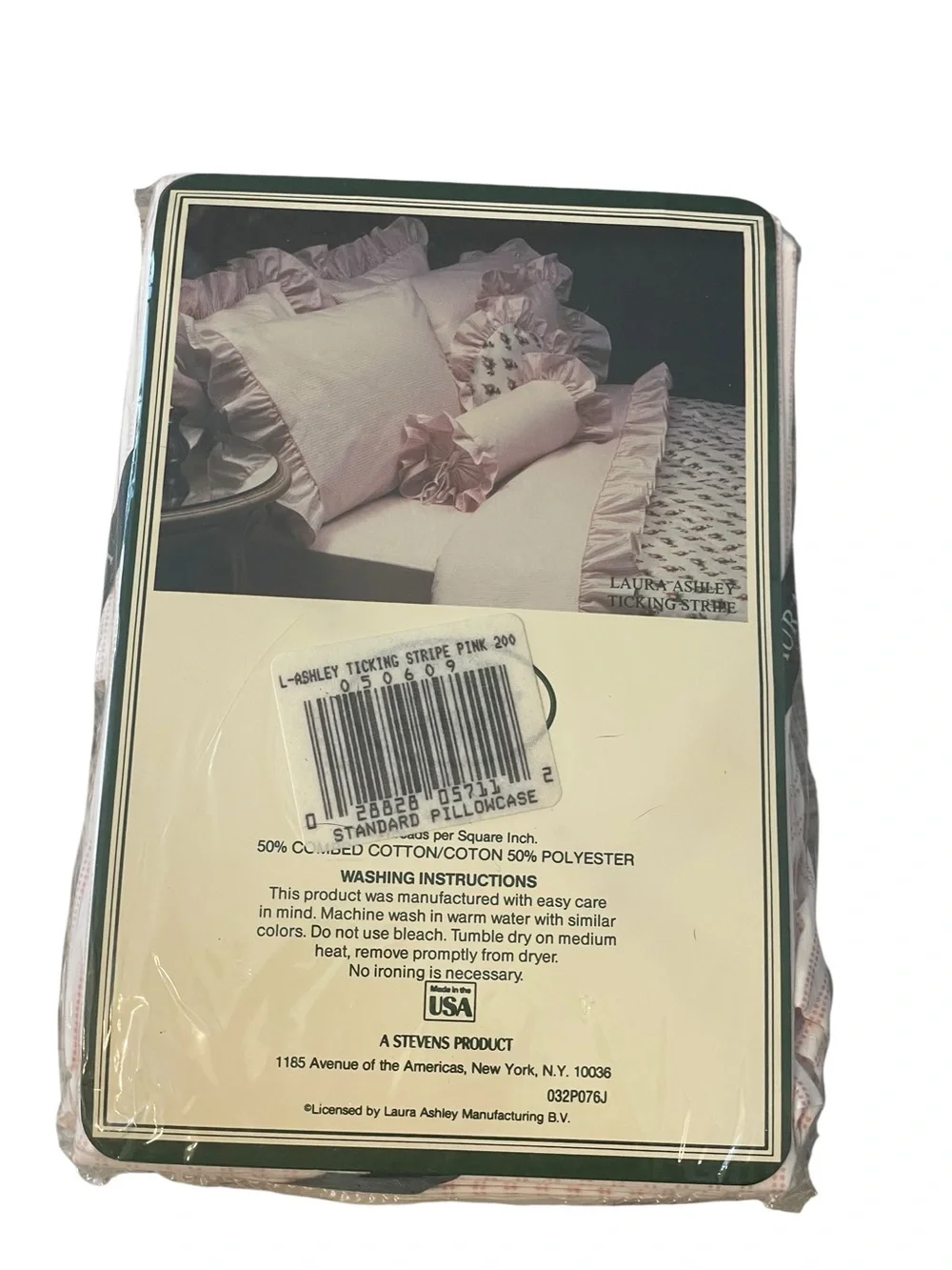 NWT Vintage Laura Ashley Pink White Striped 2 Pack Ruffle Standard Pillow Cases